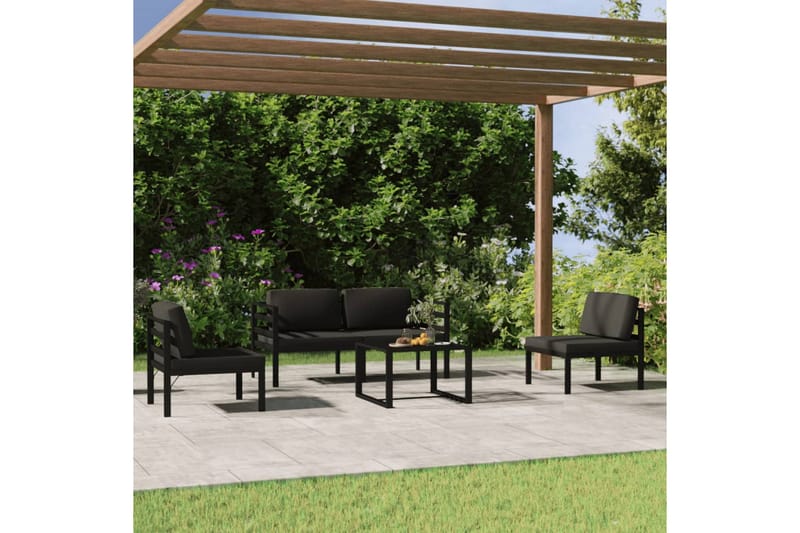 Loungegrupp för trädgården 5 delar med dynor aluminium antra - Antracit - Loungegrupp