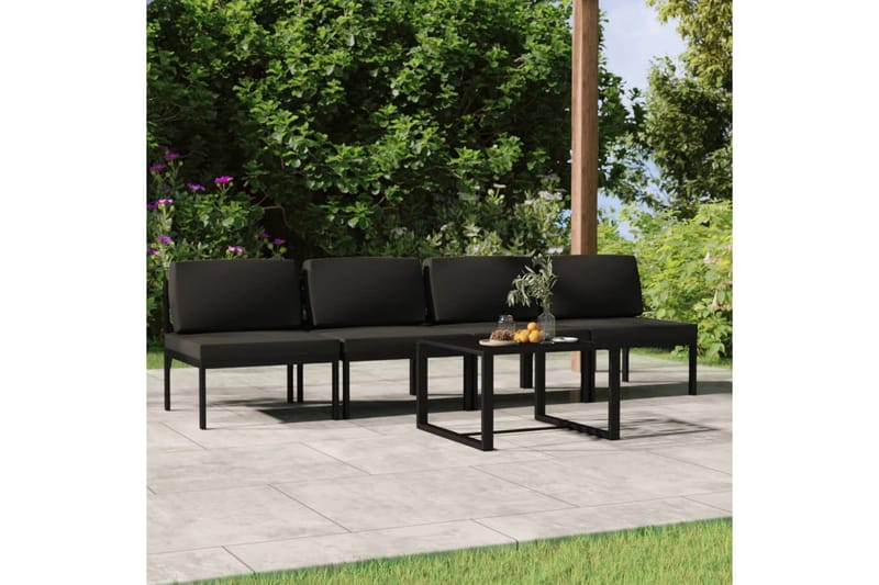 Loungegrupp Utomhus för trädgården 5delar med dynor aluminium antrac - Antracit - Utemöbler - Utegrupp - Loungegrupp