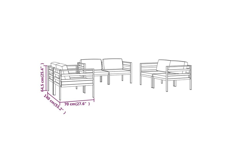 Loungegrupp för trädgården 6 delar med dynor aluminium antra - Antracit - Loungegrupp