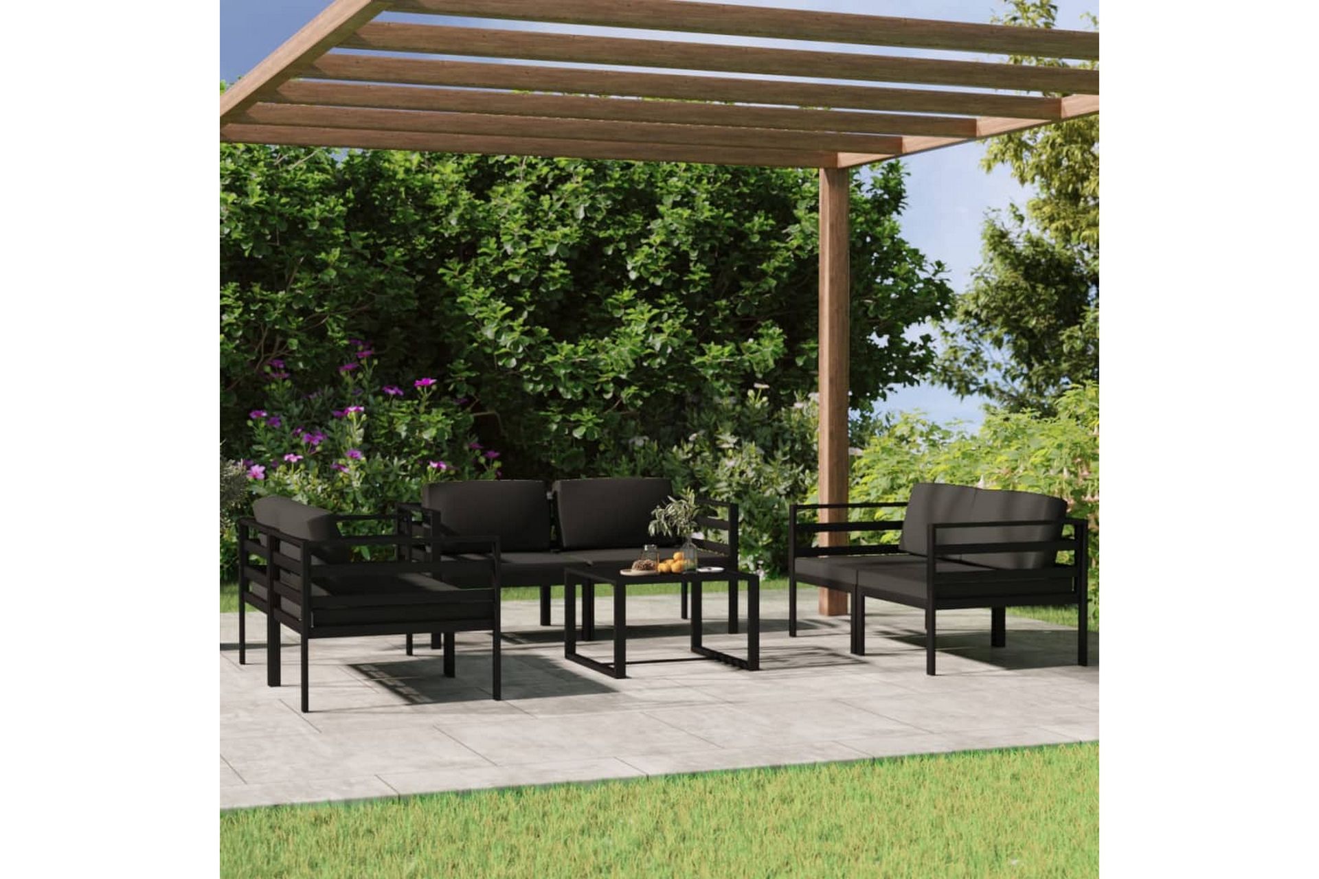 Loungegrupp Utomhus för trädgården 7 delar med dynor aluminium antra - Antracit - Utemöbler - Utegrupp - Loungegrupp