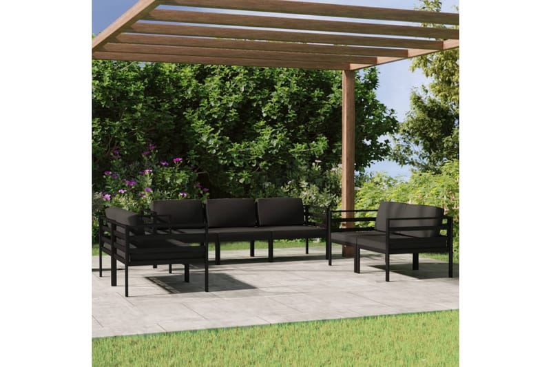 Loungegrupp Utomhus för trädgården 7 delar med dynor aluminium antra - Antracit - Utemöbler - Utegrupp - Loungegrupp