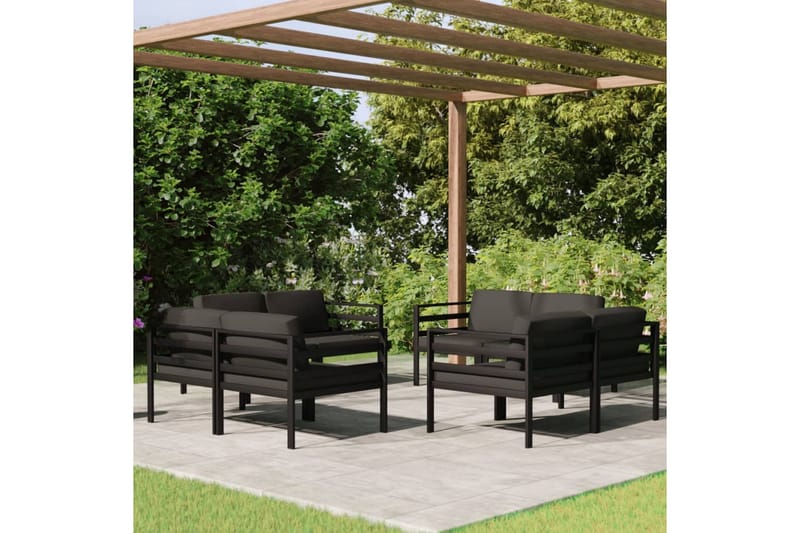 Loungegrupp Utomhus för trädgården 8 delar med dynor aluminium antra - Antracit - Utemöbler - Utegrupp - Loungegrupp