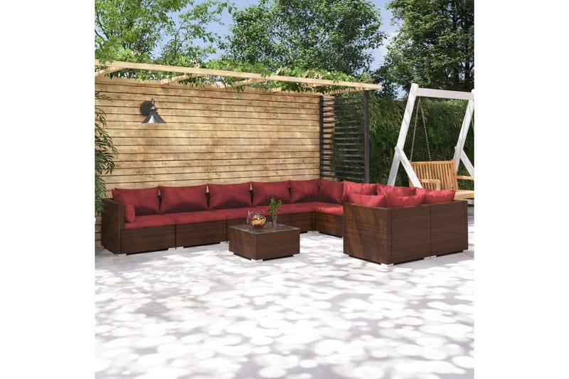 Loungegrupp för trädgården med dynor 10delar konstrotting br - Brun/Röd - Loungegrupp
