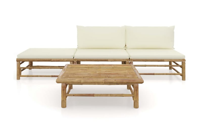 Loungegrupp för trädgården med gräddvita dynor 4 delar bambu - Vit - Loungegrupp