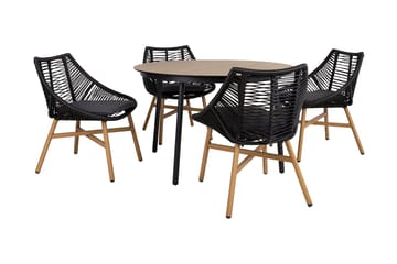 Helsinki Matgrupp Utomhus 120 cm Rund + 4 Utestolar m Dyna - Svart/Natur/Grå - Utemöbler - Utegrupp - Matgrupper utomhus