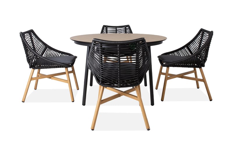 HELSINKI Matgrupp Utomhus inkl 4 Utestolar Svart/Beige - Utemöbler - Utegrupp - Loungegrupp