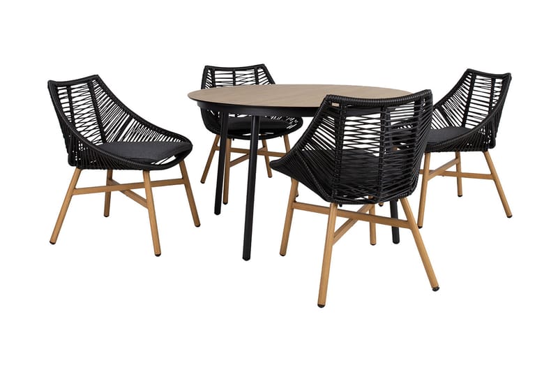 HELSINKI Matgrupp Utomhus inkl 4 Utestolar Svart/Beige - Utemöbler - Utegrupp - Loungegrupp