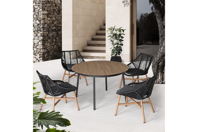 HELSINKI Matgrupp Utomhus inkl 4 Utestolar Svart/Beige - Utemöbler - Utegrupp - Loungegrupp