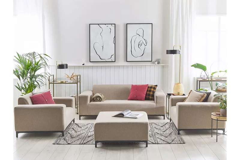 Hughen Loungegrupp Utomhus 5-sits - Beige/Svart - Utemöbler - Utegrupp - Loungegrupp