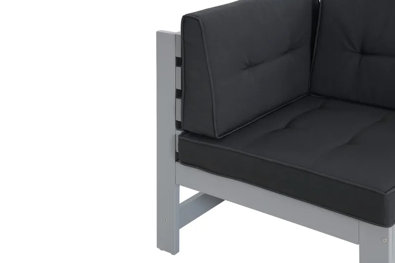 Husarn Hörnmodul Utomhus - Hörndel i Trä för Uteplats - Grå / Svarta dynor - Utemöbler - Utegrupp - Loungegrupp