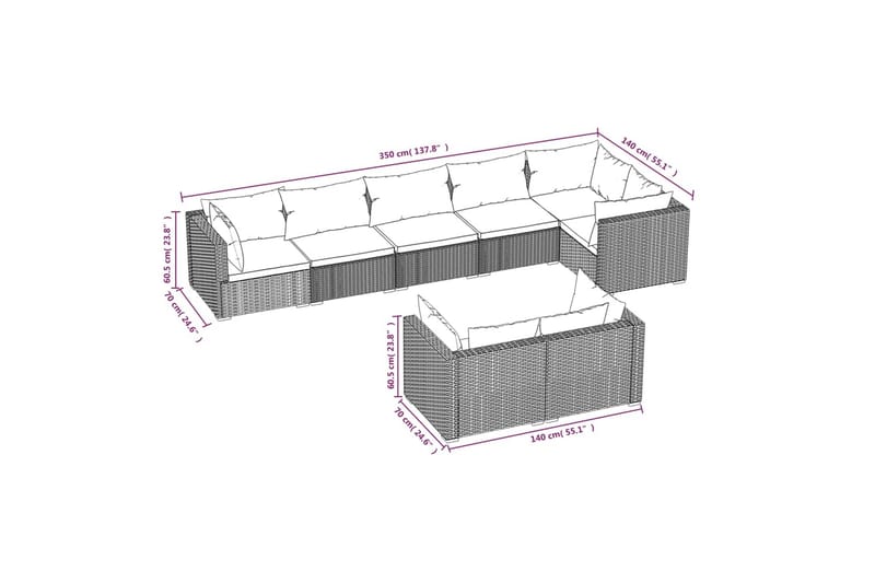 Loungegrupp för trädgården m. dynor 8 delar konstrotting bru - Brun/Vit - Loungegrupp