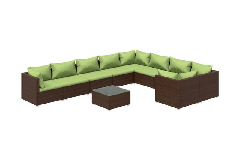 Loungegrupp för trädgården med dynor 10 delar konstrotting b - Brun/Grön - Loungegrupp