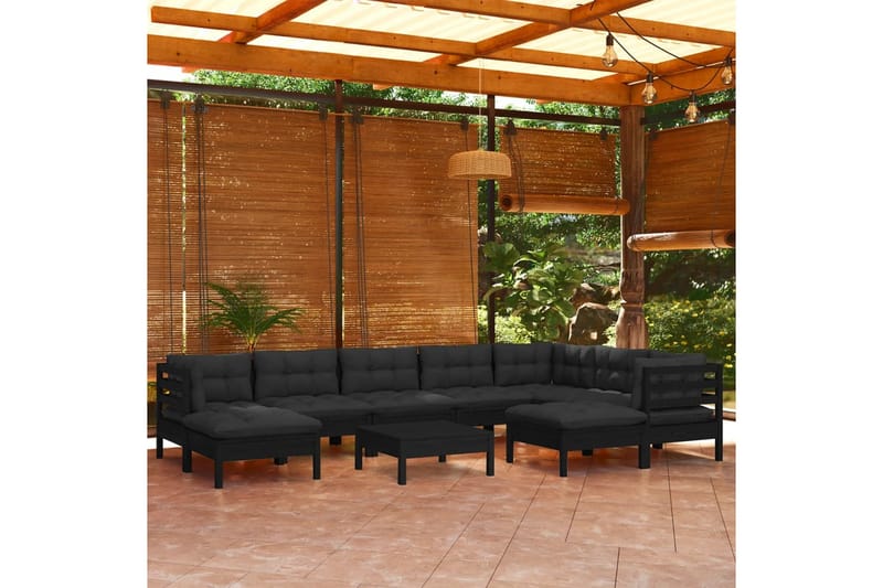 Loungegrupp för trädgården med dynor 10 delar svart massiv f - Svart - Loungegrupp