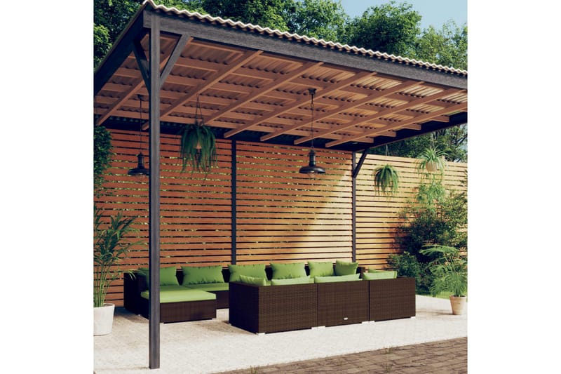 Loungegrupp för trädgården med dynor 10delar brun konstrotti - Brun/Grön - Loungegrupp