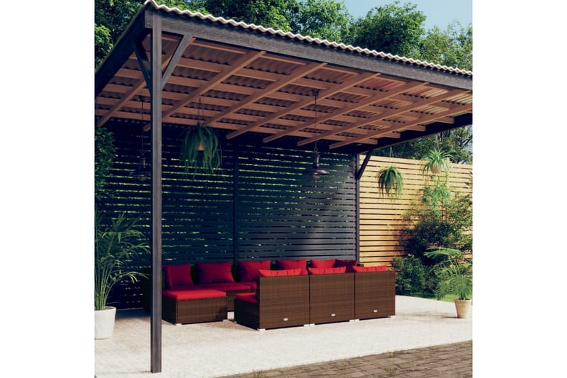 Loungegrupp för trädgården med dynor 10delar brun konstrotti - Brun/Röd - Loungegrupp