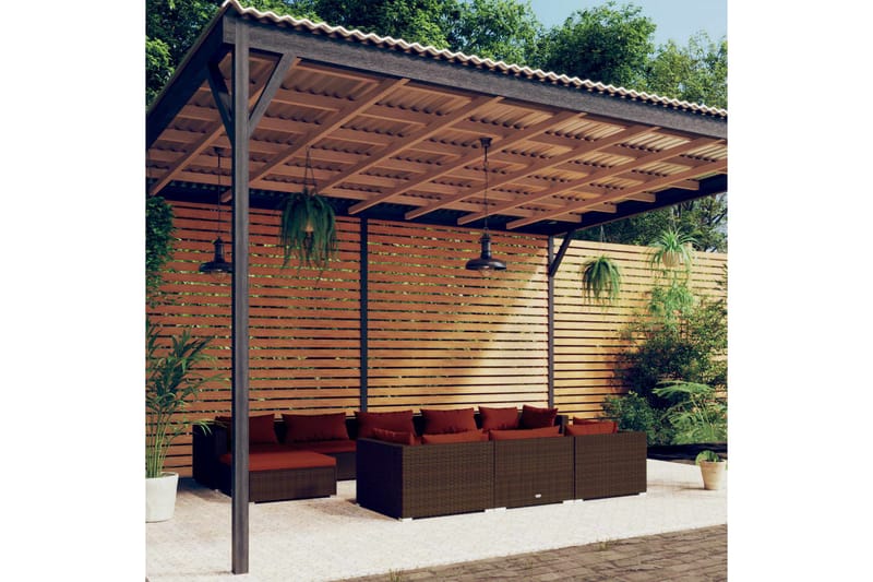Loungegrupp för trädgården med dynor 10delar brun konstrotti - Brun/Röd - Loungegrupp