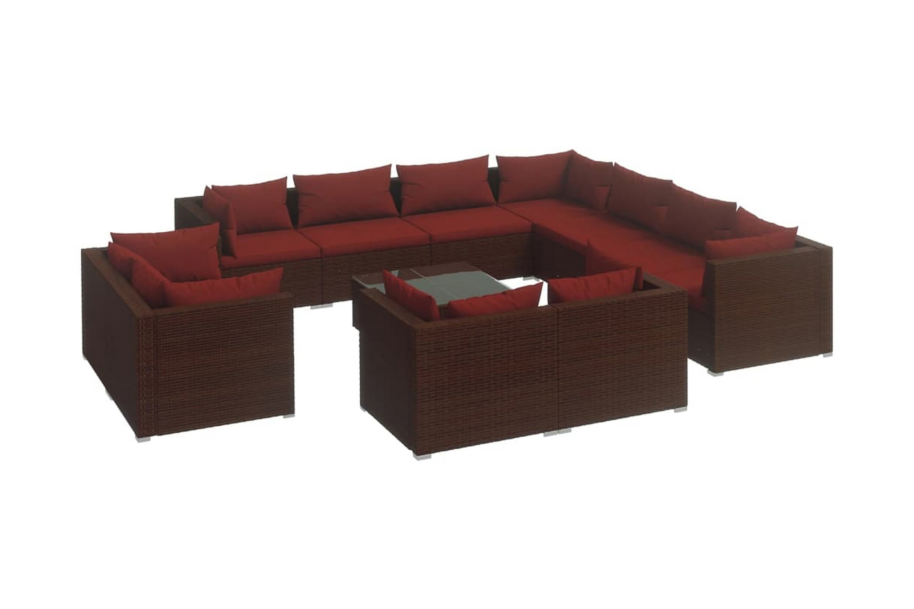 Loungegrupp för trädgården med dynor 12 delar brun konstrott – Brun/Röd