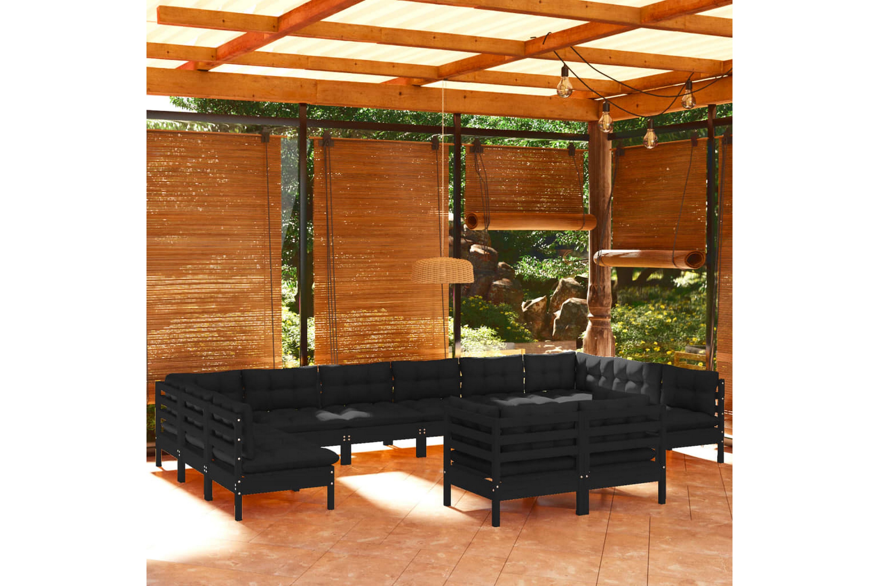 Loungegrupp för trädgården med dynor 12 delar svart massiv f – Svart