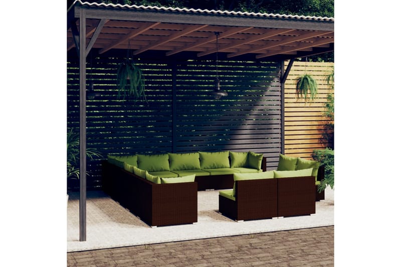 Loungegrupp för trädgården med dynor 13delar brun konstrotti - Brun/Grön - Loungegrupp