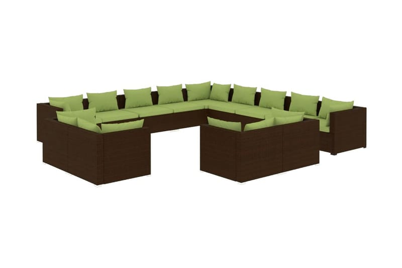 Loungegrupp för trädgården med dynor 13delar brun konstrotti - Brun/Grön - Loungegrupp