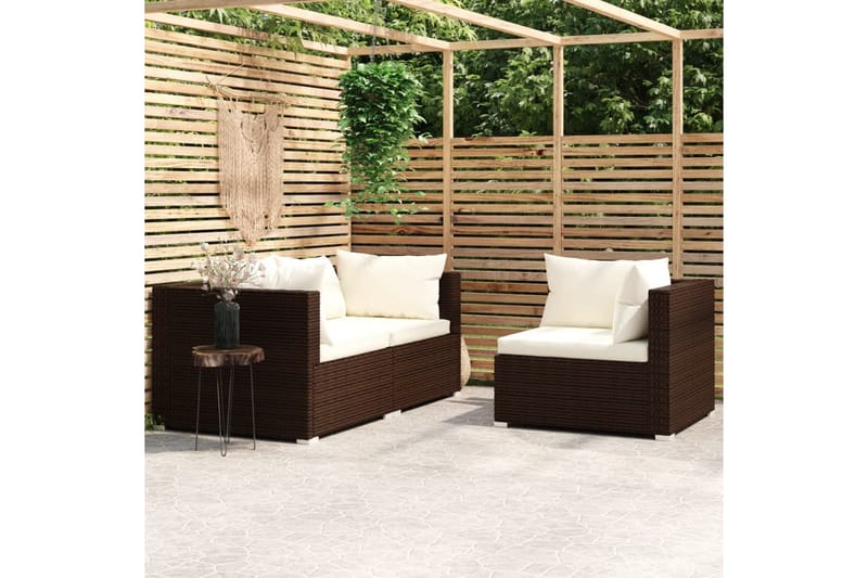 Loungegrupp Utomhus för trädgården med dynor 3 delar konstrotting br - Brun/Vit - Utemöbler - Utegrupp - Loungegrupp