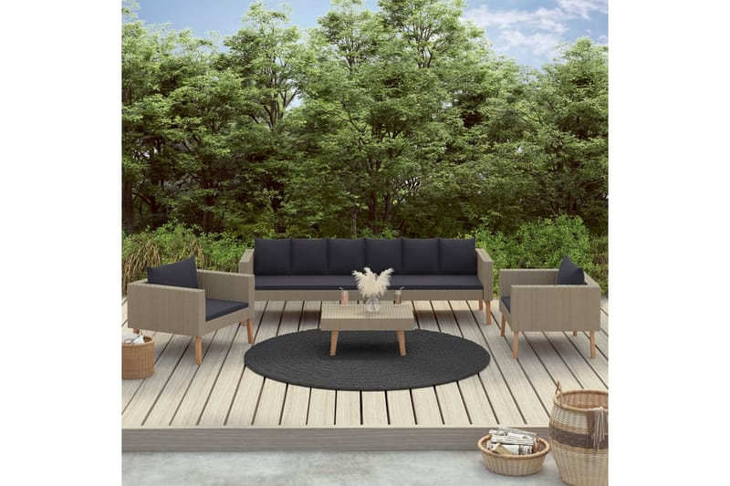Loungegrupp för trädgården med dynor 4 delar konstrotting be - Beige - Loungegrupp