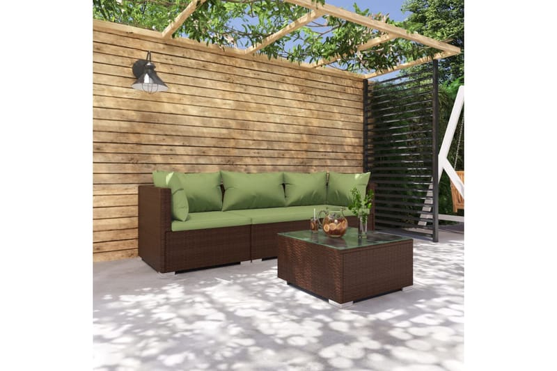 Loungegrupp för trädgården med dynor 4 delar konstrotting br - Brun/Grön - Loungegrupp