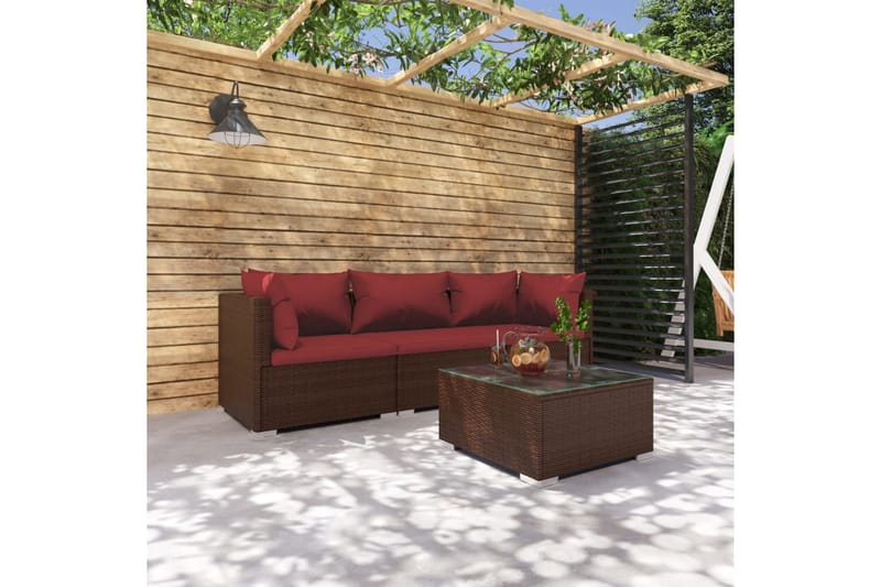 Loungegrupp för trädgården med dynor 4 delar konstrotting br - Brun/Röd - Loungegrupp