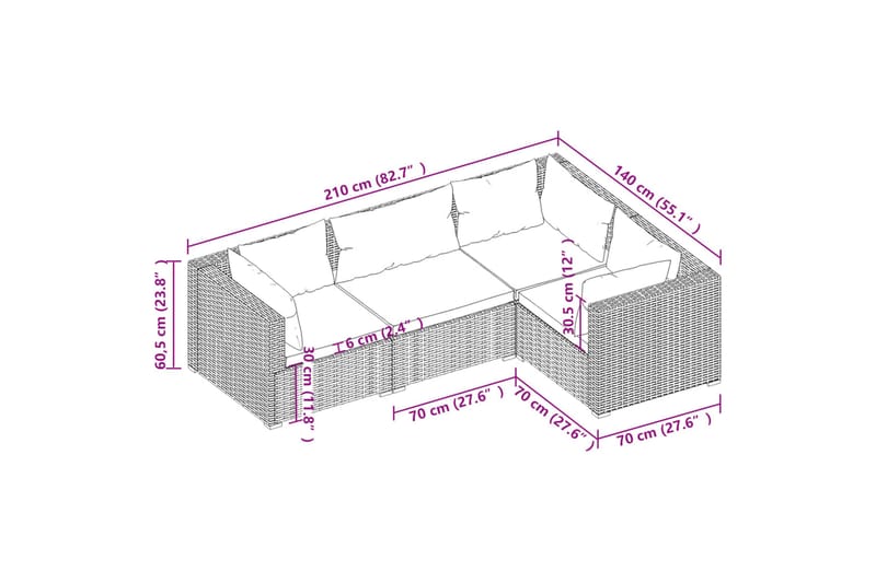 Loungegrupp för trädgården med dynor 4 delar konstrotting br - Brun/Vit - Loungegrupp