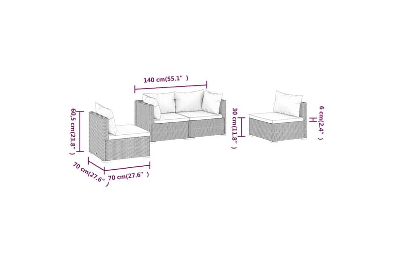 Loungegrupp Utomhus för trädgården med dynor 4 delar konstrotting br - Brun/Vit - Utemöbler - Utegrupp - Loungegrupp
