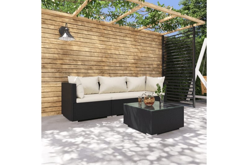 Loungegrupp för trädgården med dynor 4 delar konstrotting sv - Svart/Vit - Loungegrupp