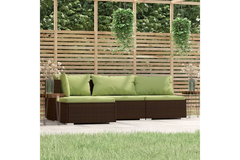 Loungegrupp för trädgården med dynor 4 delar konstrottning b - Brun/Grön - Loungegrupp