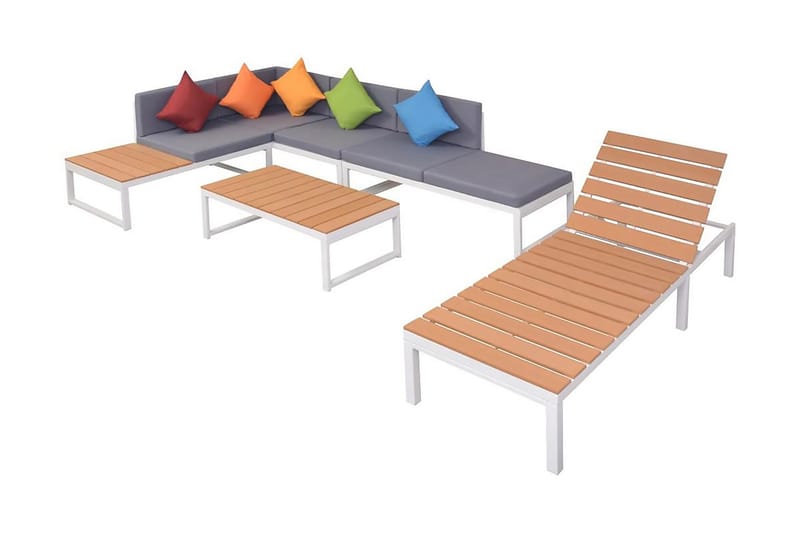 Loungegrupp för trädgården med dynor 5 delar aluminium WPC - Flerfärgad - Loungegrupp