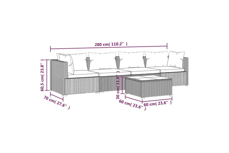 Loungegrupp för trädgården med dynor 5 delar konstrotting br - Brun/Vit - Loungegrupp
