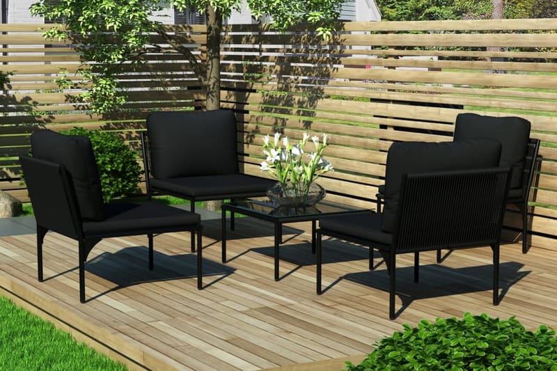 Loungegrupp för trädgården med dynor 5 delar svart PVC - Svart - Loungegrupp