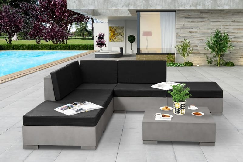 Loungegrupp för trädgården med dynor 6 delar betong grå - Grå - Loungegrupp