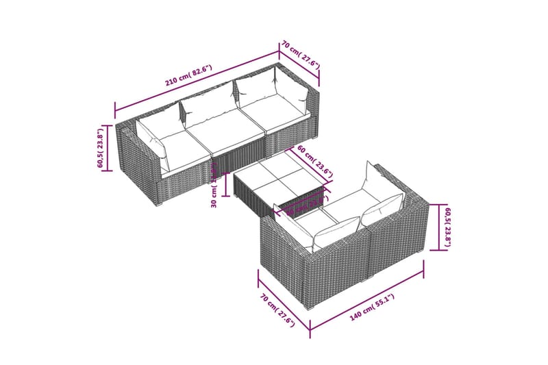 Loungegrupp för trädgården med dynor 6 delar konstrotting br - Brun/Vit - Loungegrupp