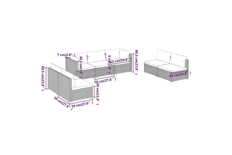 Loungegrupp för trädgården med dynor 7 delar konstrotting br - Brun/Vit - Loungegrupp