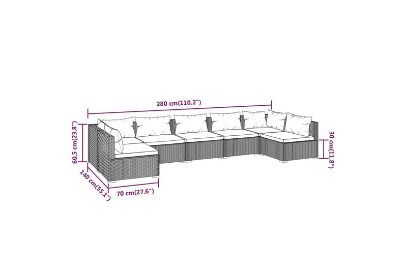 Loungegrupp för trädgården med dynor 7 delar konstrotting br - Brun/Vit - Loungegrupp