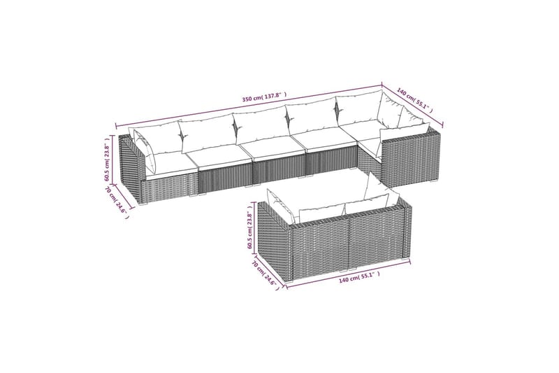 Loungegrupp för trädgården med dynor 8 delar konstrotting br - Brun/Grön - Loungegrupp