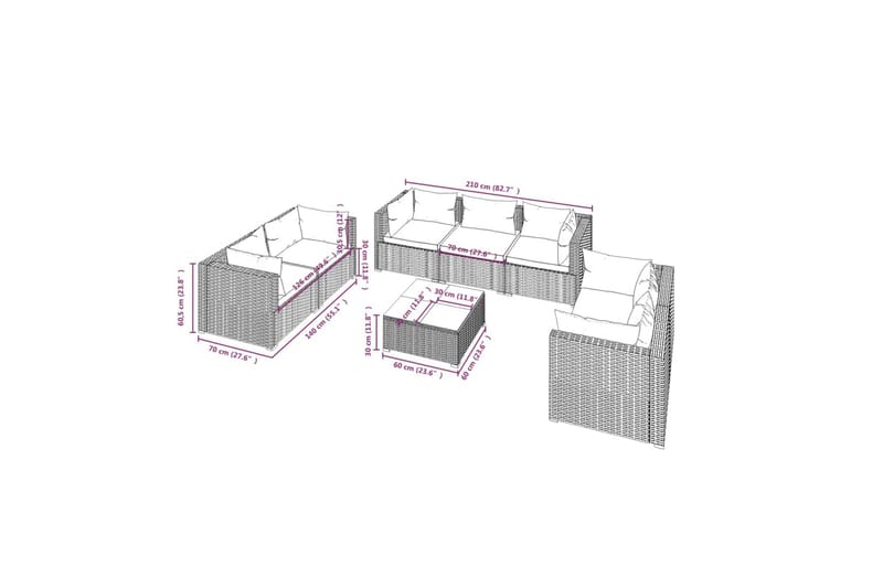 Loungegrupp för trädgården med dynor 8 delar konstrotting br - Brun/Vit - Loungegrupp