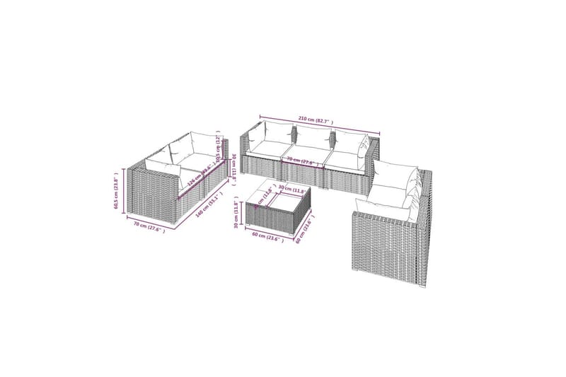 Loungegrupp för trädgården med dynor 8 delar konstrotting sv - Svart/Vit - Loungegrupp