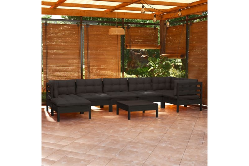 Loungegrupp för trädgården med dynor 8 delar svart massiv fu - Svart - Loungegrupp