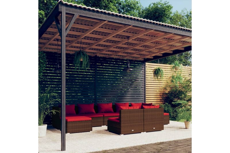 Loungegrupp Utomhus för trädgården med dynor 9 delar brun konstrotti - Brun/Röd - Utemöbler - Utegrupp - Loungegrupp
