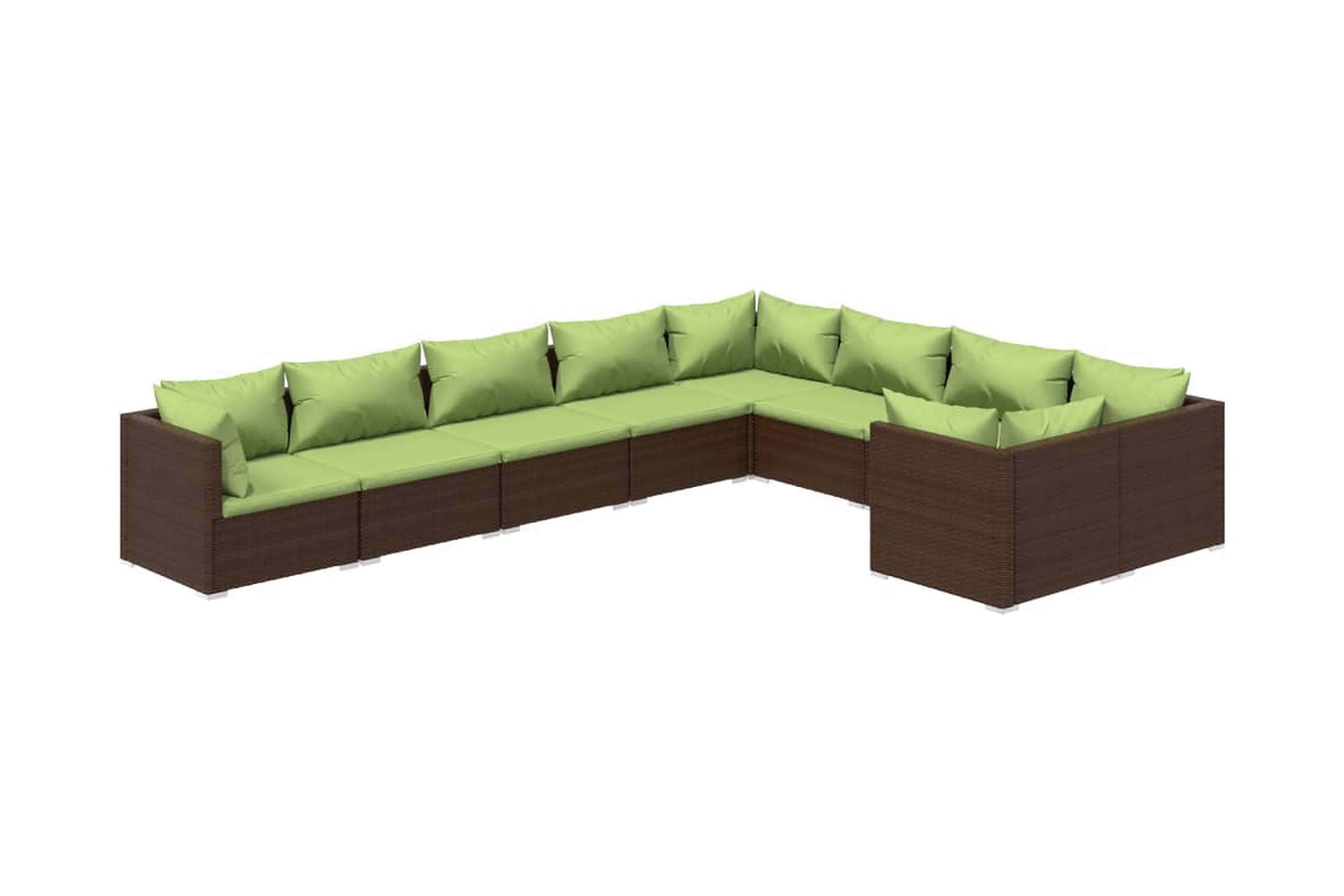 Loungegrupp för trädgården med dynor 9 delar konstrotting br – Brun/Grön