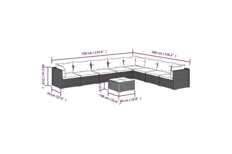 Loungegrupp för trädgården med dynor 9 delar konstrotting br - Brun/Vit - Loungegrupp
