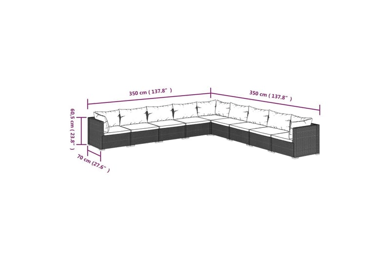 Loungegrupp för trädgården med dynor 9 delar konstrotting sv - Svart/Vit - Loungegrupp