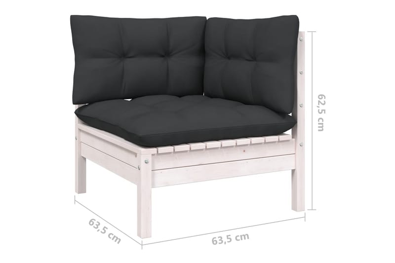 Loungegrupp Utomhus med antracit dynor 6 delar massiv furu - Vit/svart - Utemöbler - Utegrupp - Loungegrupp