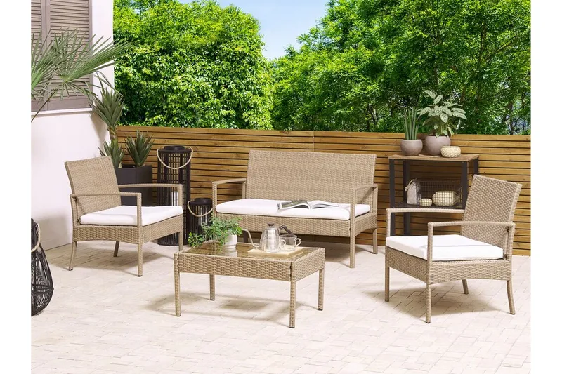 Loungegrupp Utomhus 4-sits konstrotting ljusbrun MARSALA - Trä/natur - Utemöbler - Utegrupp - Loungegrupp