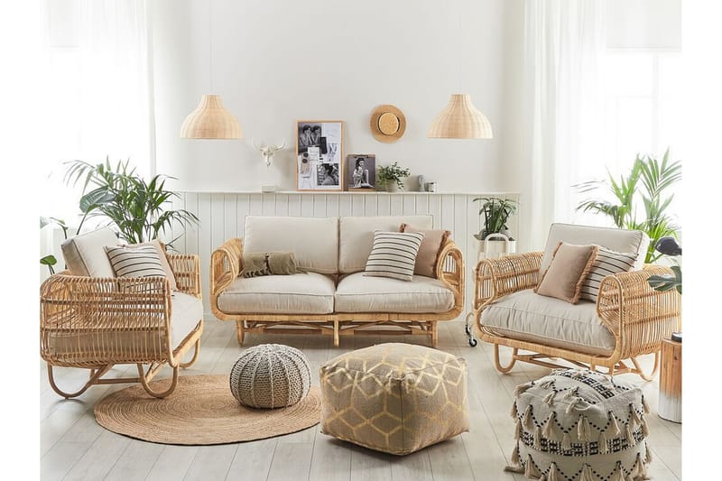Loungegrupp Utomhus 4-sits rotting natur/beige DOLCEDO - Trä/natur - Utemöbler - Utegrupp - Loungegrupp